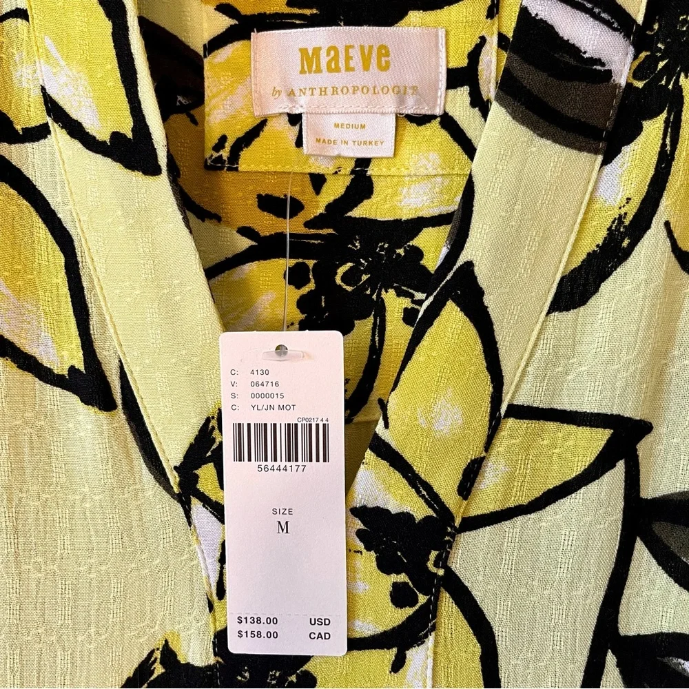 Anthro Maeve Yellow Floral Amber Tiered Tunic Dress, Size M - Picture 7 of 16